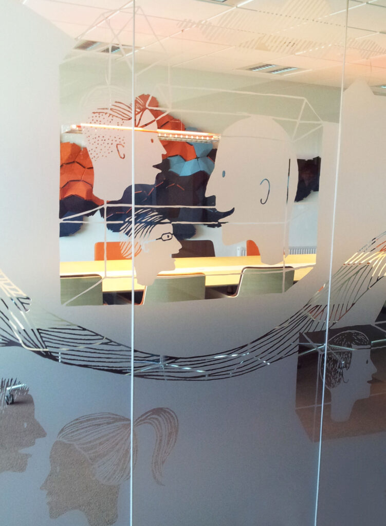 raamillustratie bij de Rabobank Elst door Studio Het Paradijs