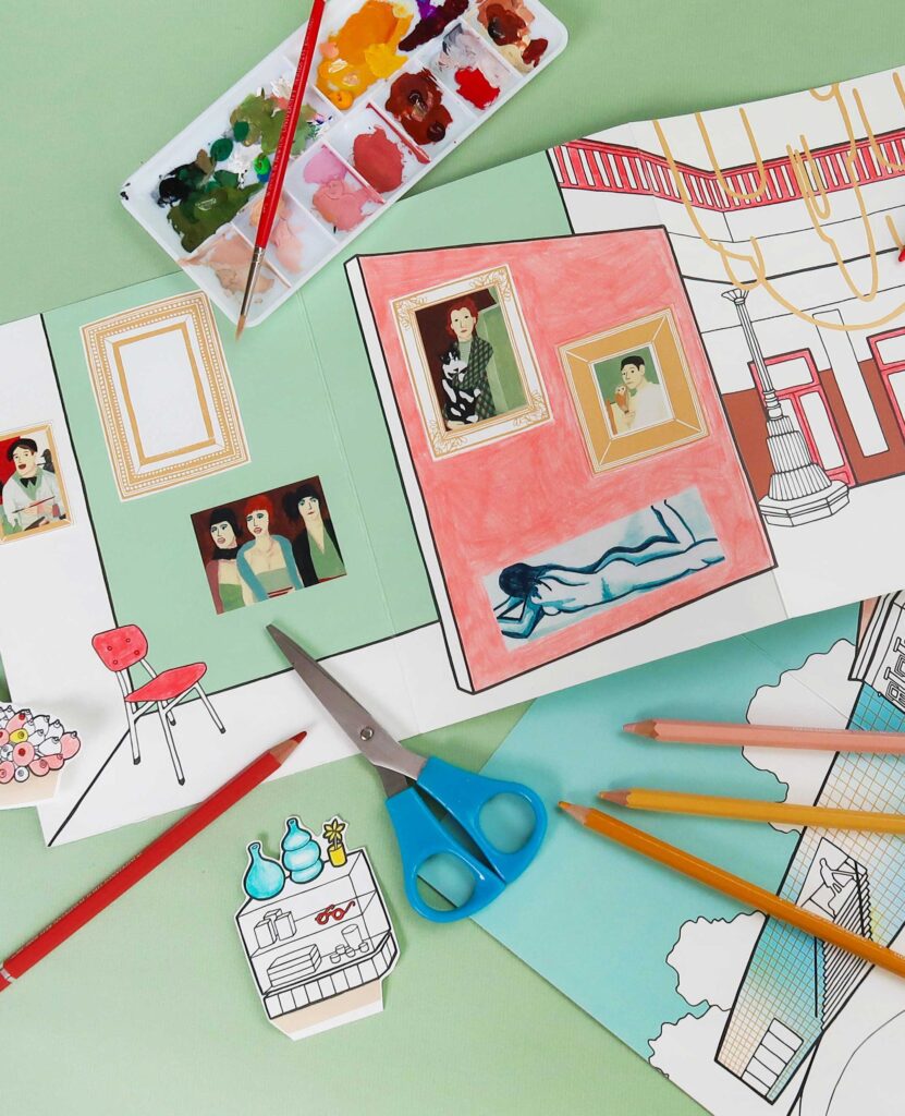 Educatieve illustratie een bouw je eigen museum plaat voor Museum Arnhem door Studio Het Paradijs